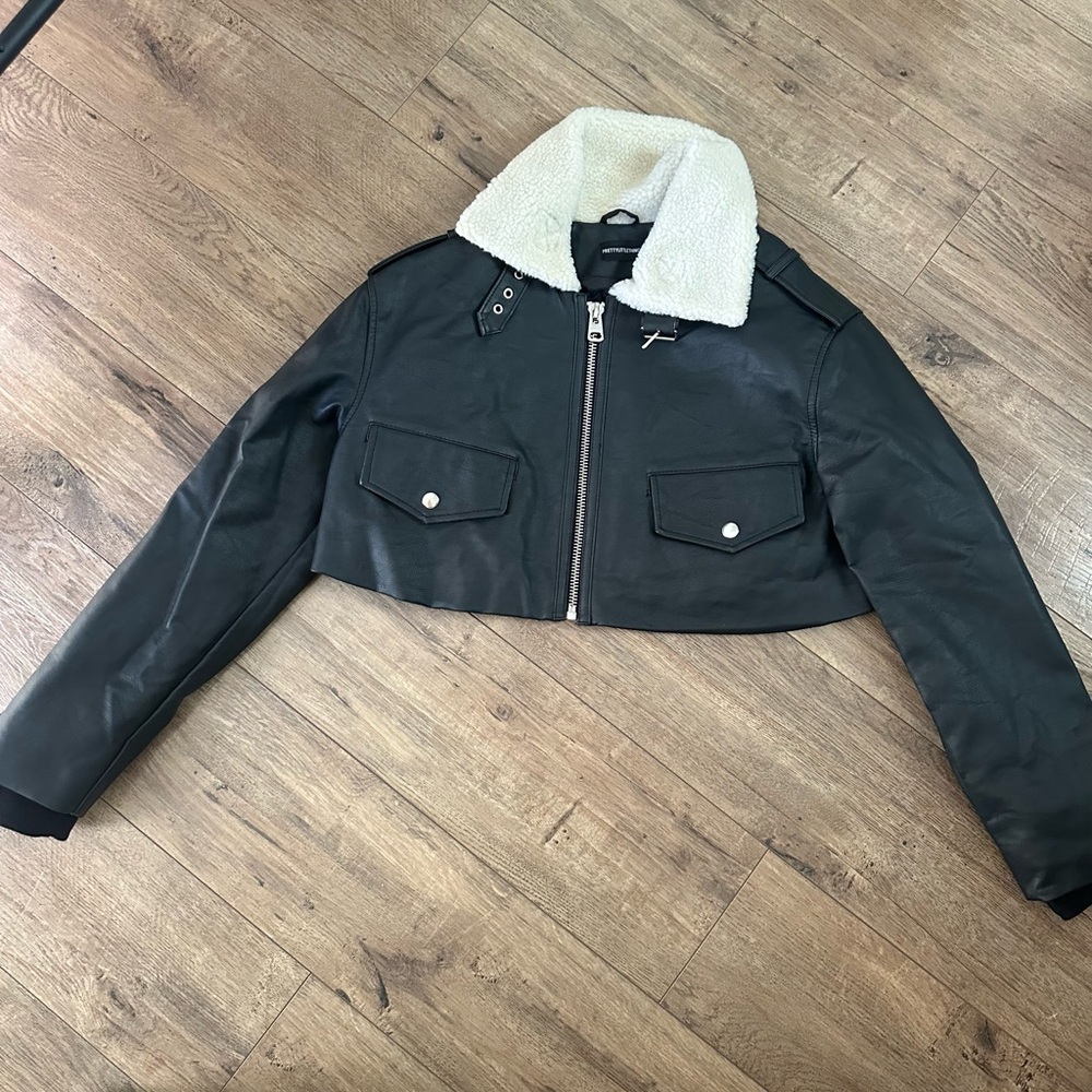 Black faux leather cropped jacket